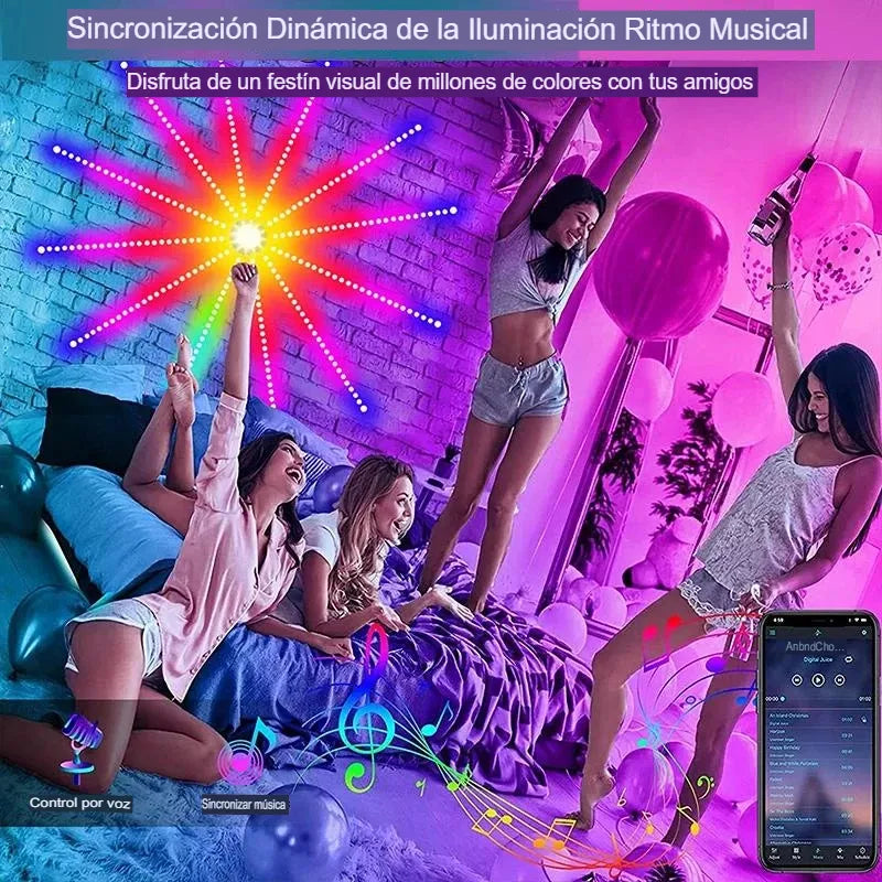 Luces Inteligentes con Sensor de Sonido - Efecto Fuegos Artificiales Firework