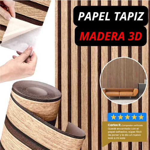 DecorHome - Papel Tapiz Madera 3D - Paga 5 lleva 10 metros + envio gratis