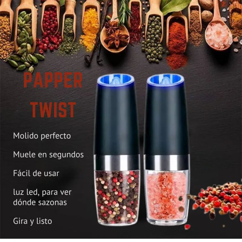 Papper Twist - Molinillo de sal y pimienta automático eléctrico Paga 1 lleva 2